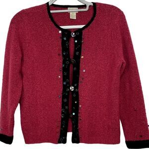 Women's Vintage Sigrid Olsen Sport Pink Sequined Cardigan Sweater